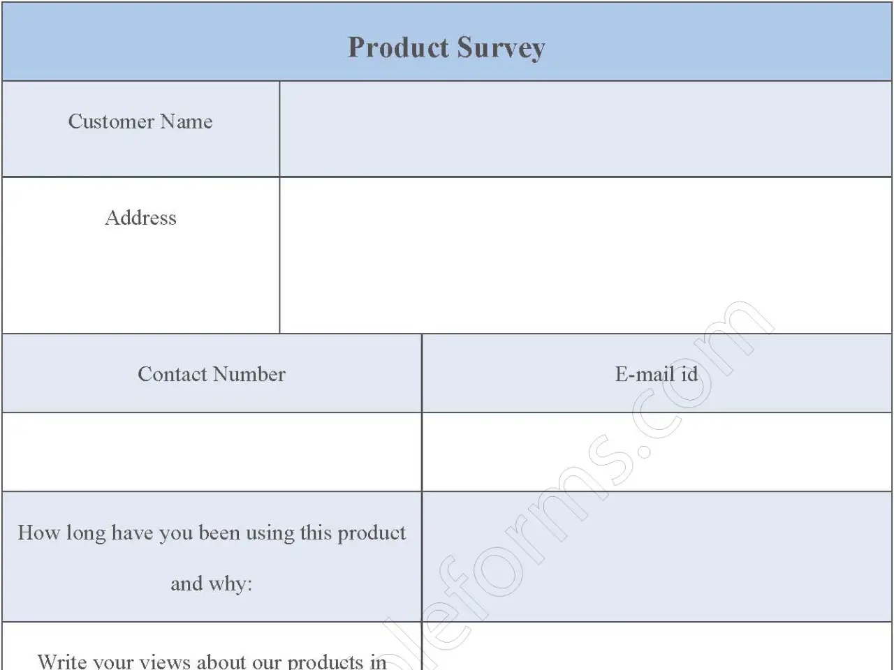 Product survey Fillable PDF Form