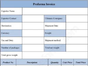 Proforma Invoice Fillable PDF Form