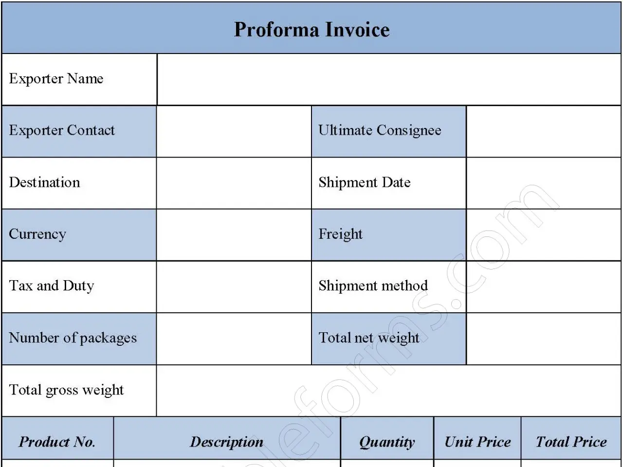 Proforma Invoice Fillable PDF Form