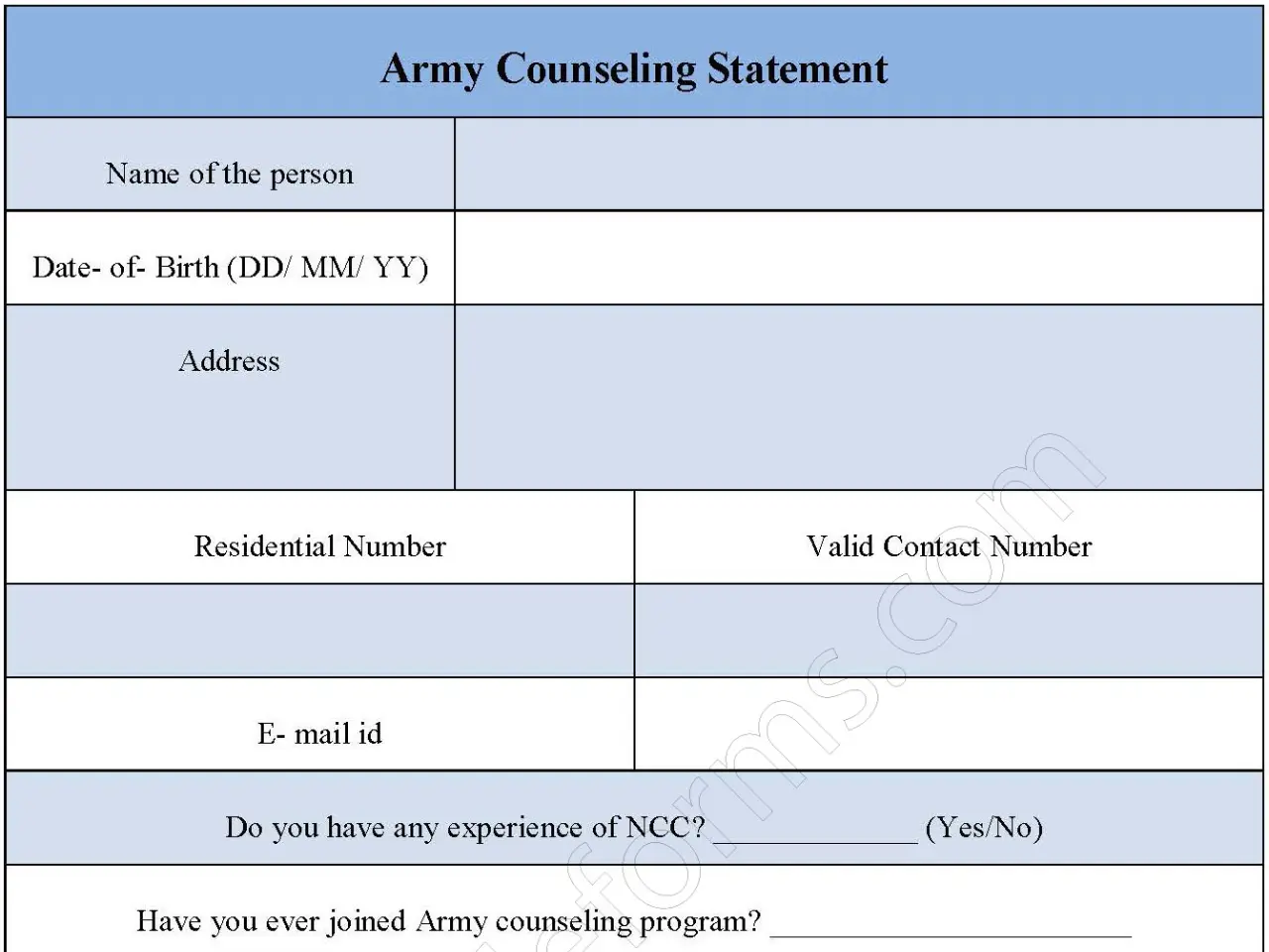 Army counselling statement Fillable PDF Form