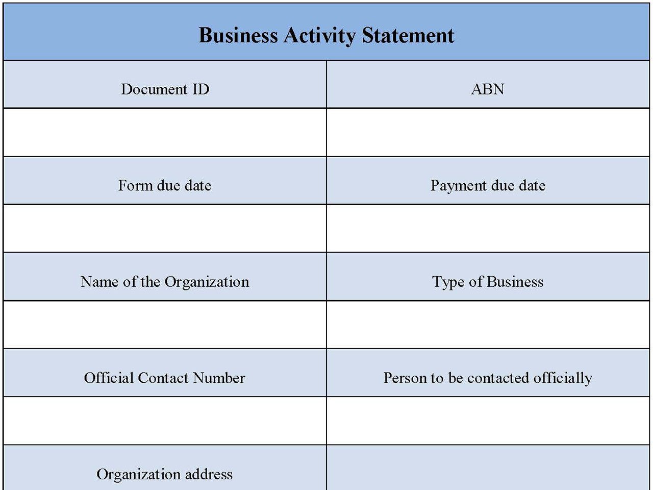 Business activity statement form