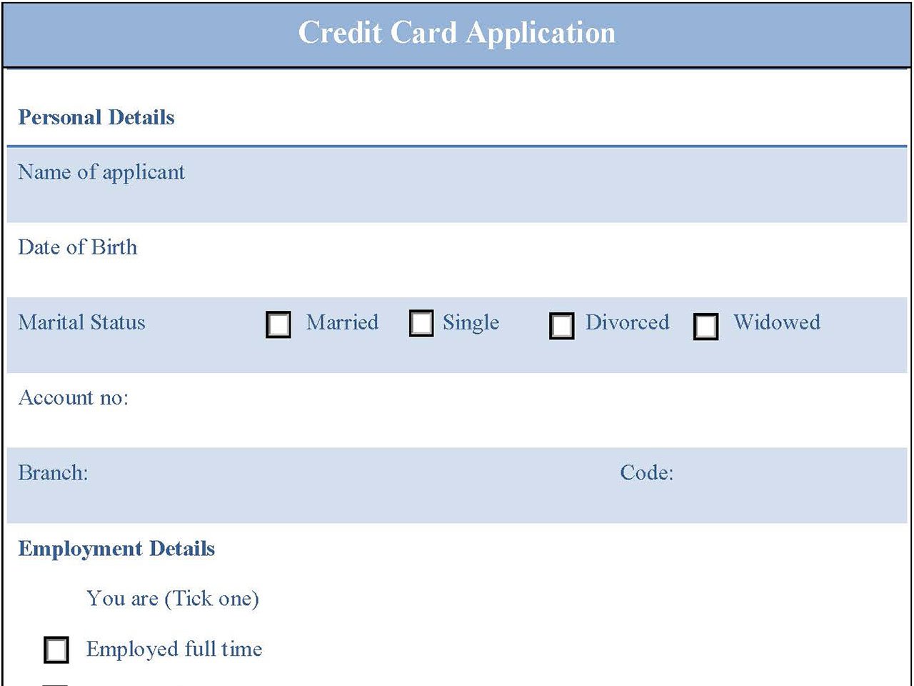 Credit Card Application Form