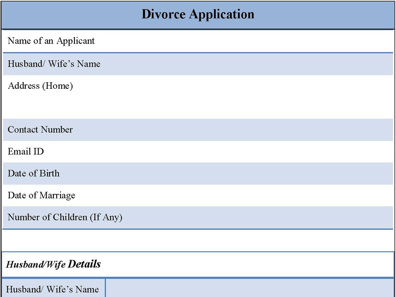 Divorce Application Form