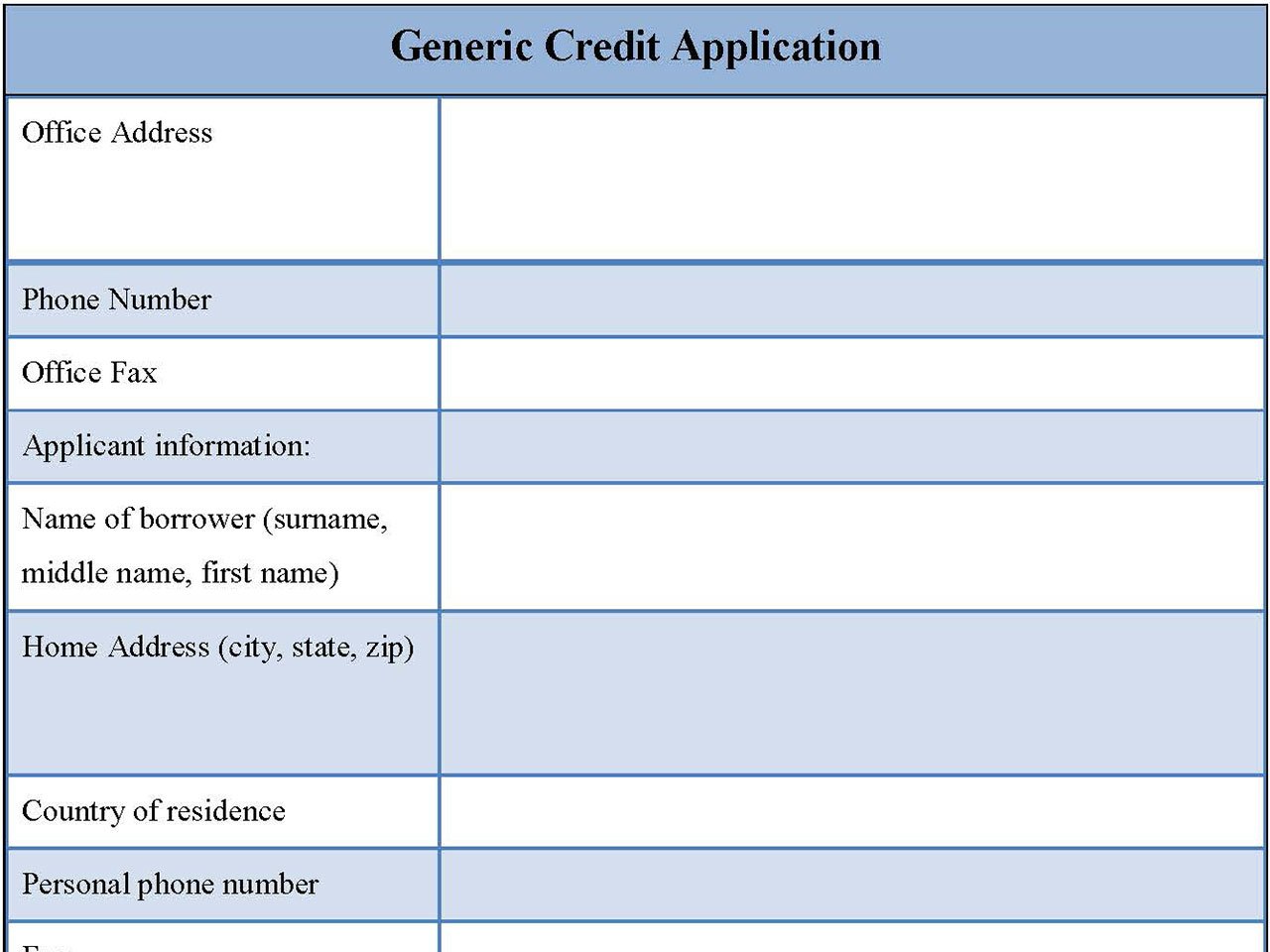 Generic Credit Application Form