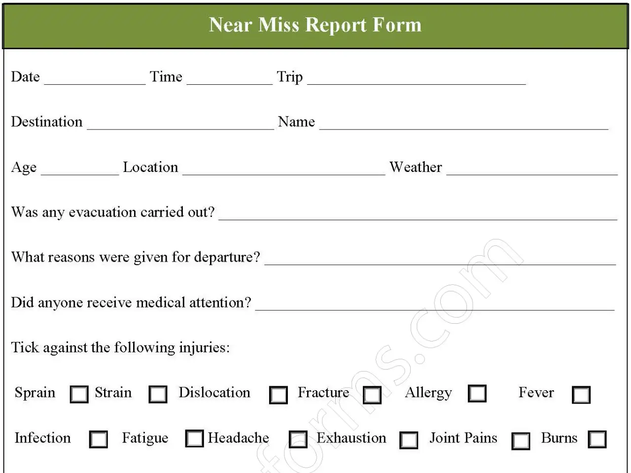 Near Miss Report Fillable PDF Form