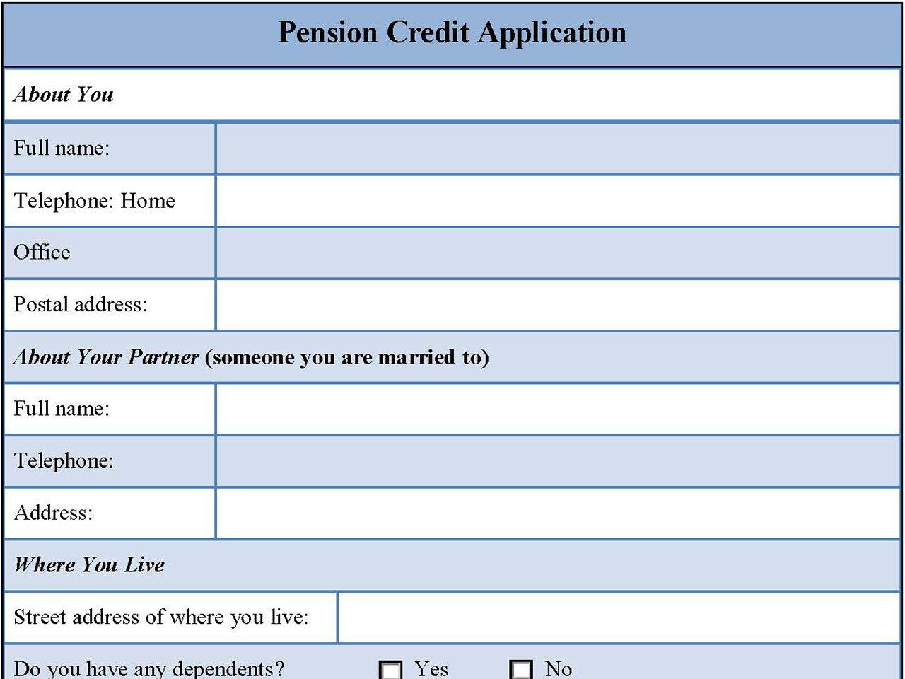 Pension Credit Application Form