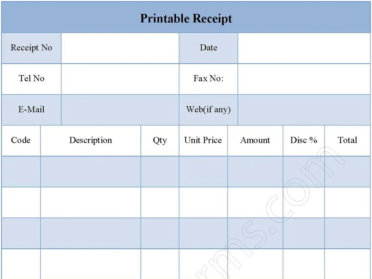 Printable Receipt Fillable PDF Form