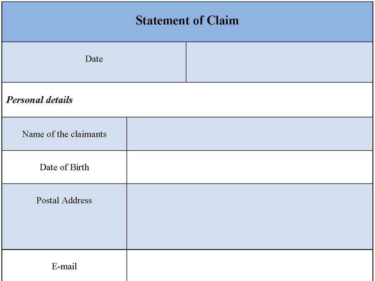 Statement of Claim Form
