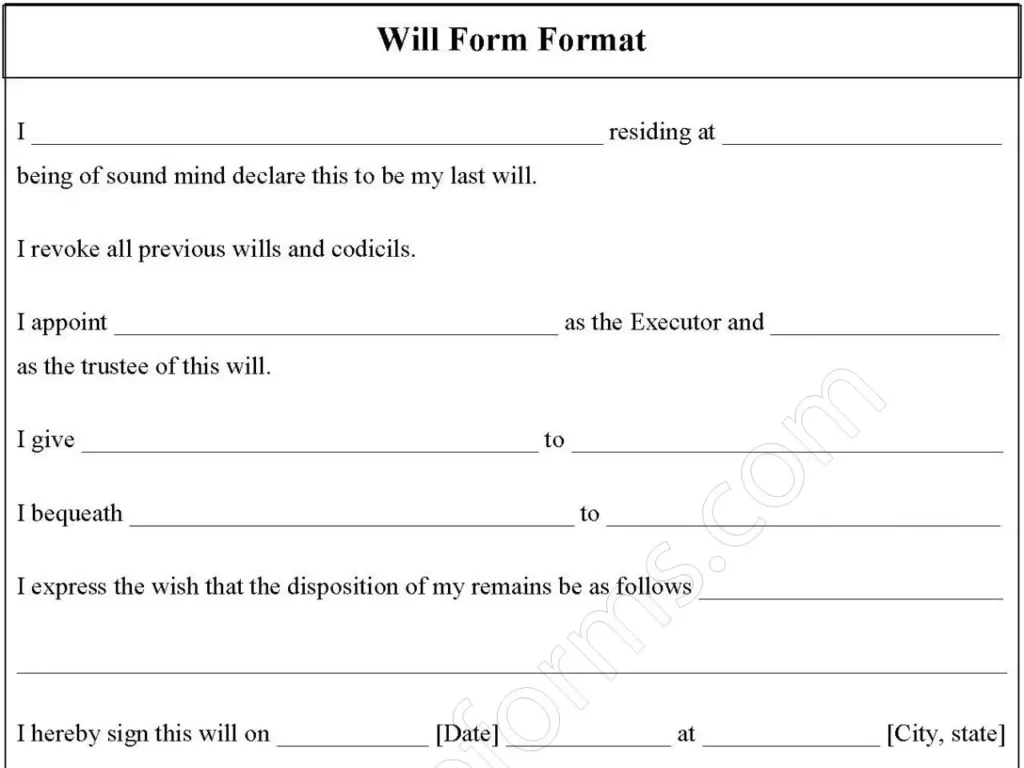 Will Form Format Fillable PDF Form