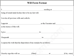 Will Form Format Fillable PDF Form