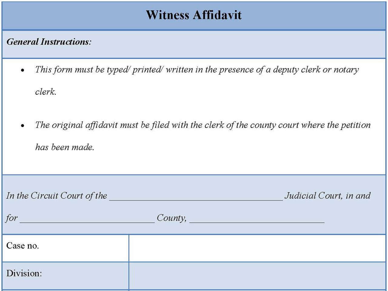 Witness Affidavit Form Editable Pdf Forms 5767