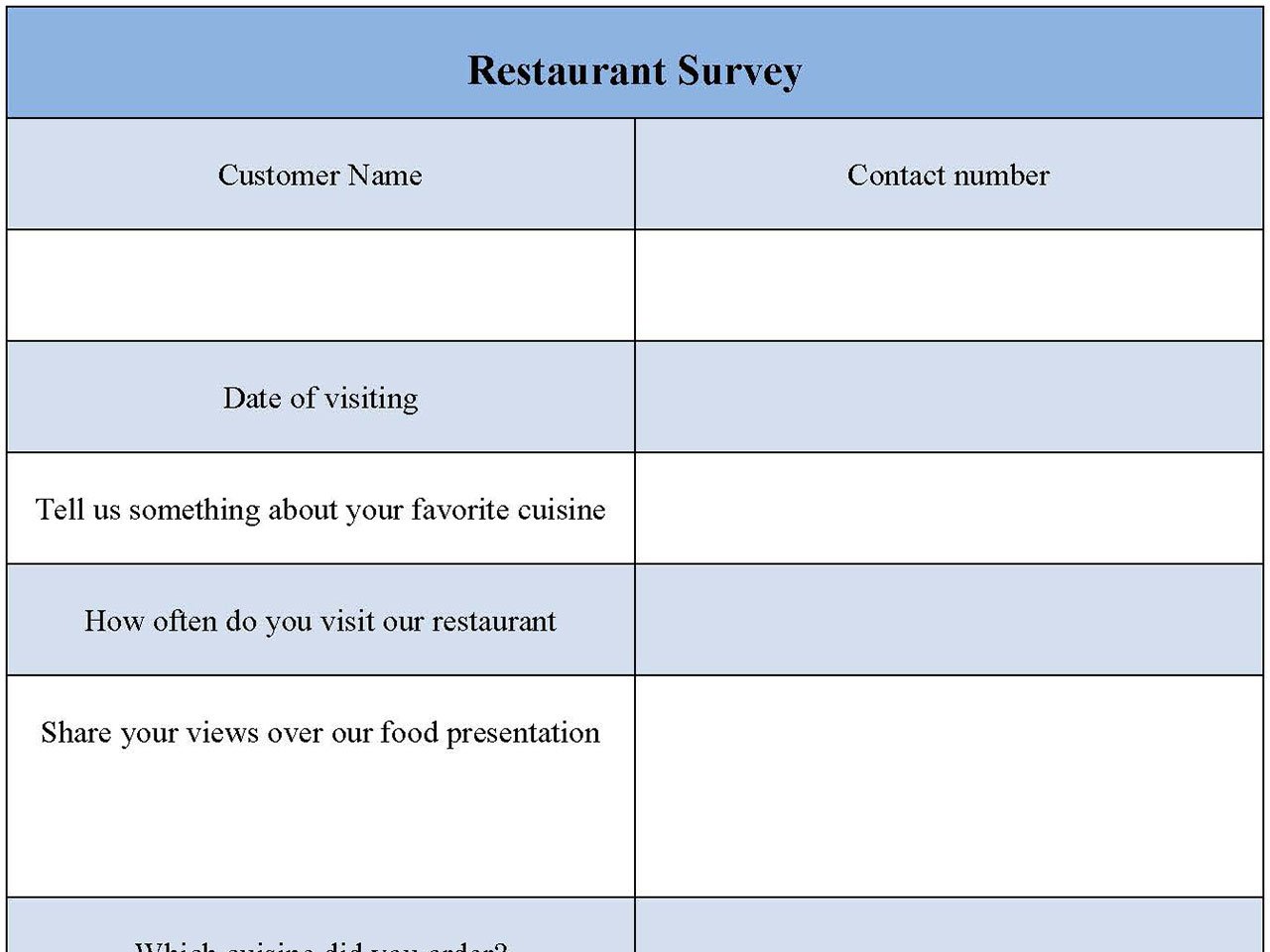 Restaurant survey form