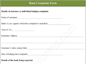 Bank Complaint Fillable PDF Form