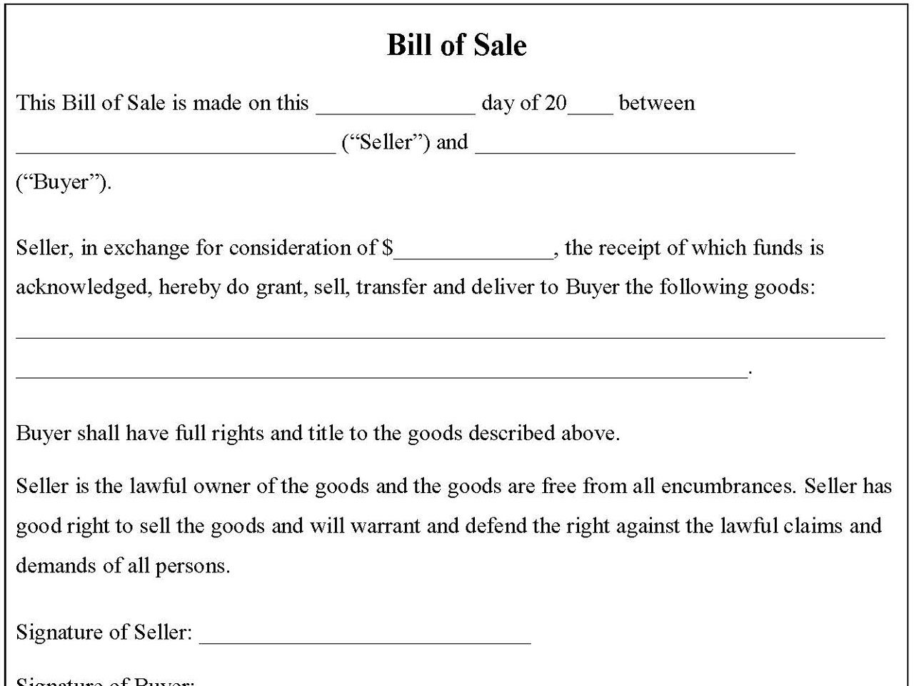 Bill of Sale Template