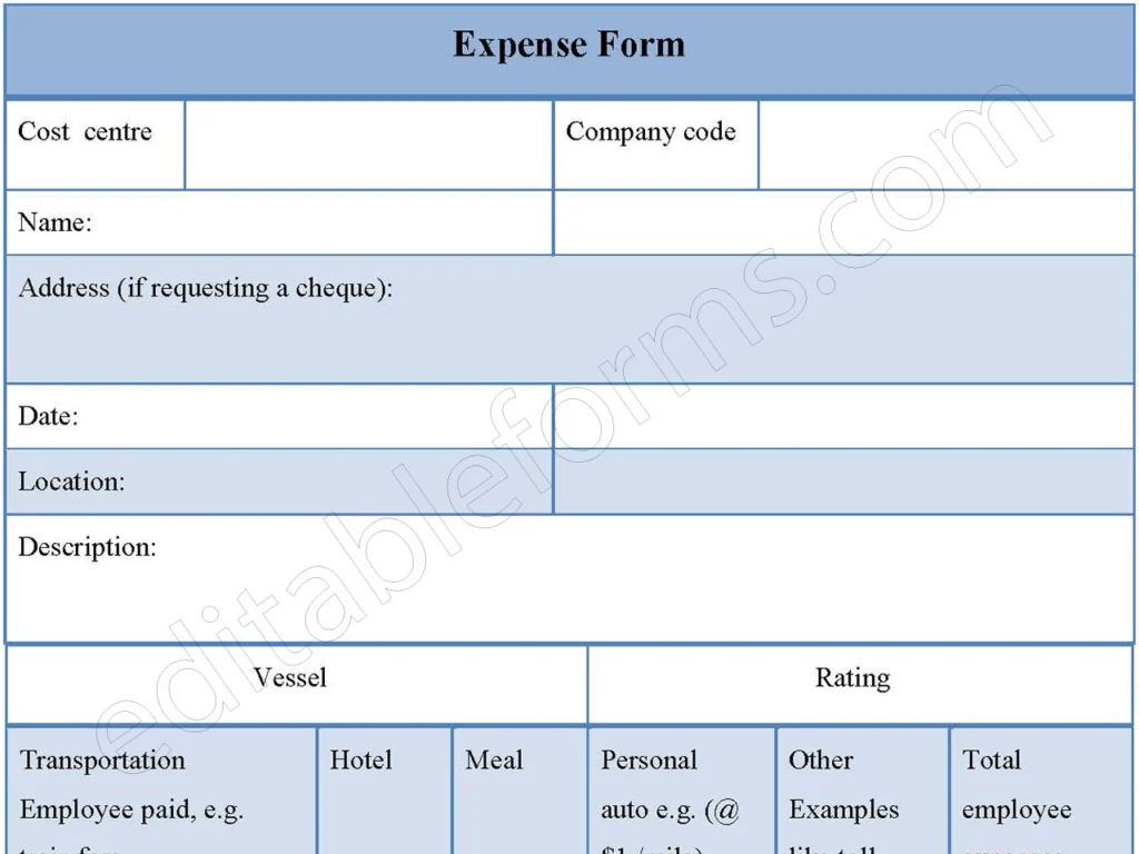 Blank Expense Fillable PDF Form