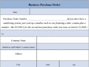 Business Purchase Order Fillable PDF Template