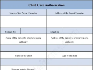 Child care authorization Fillable PDF Form