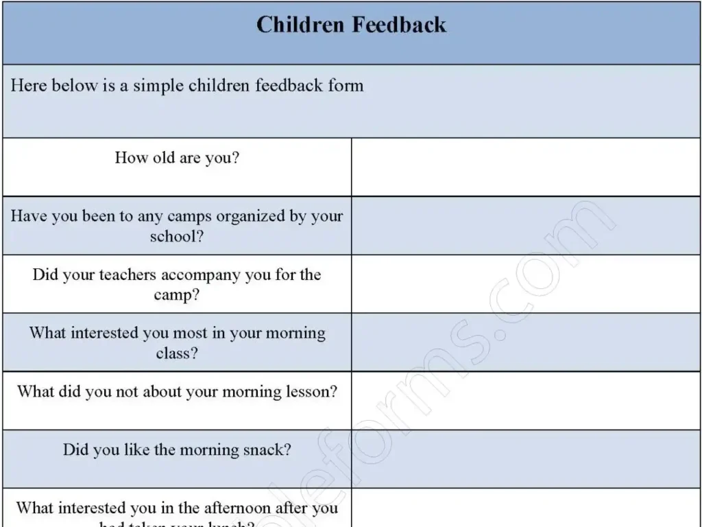 Children Feedback Fillable PDF Form