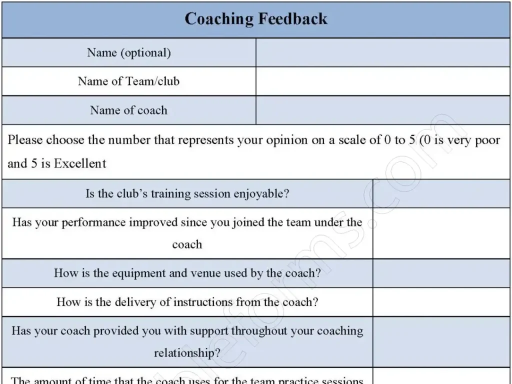 Coaching Feedback Fillable PDF Form