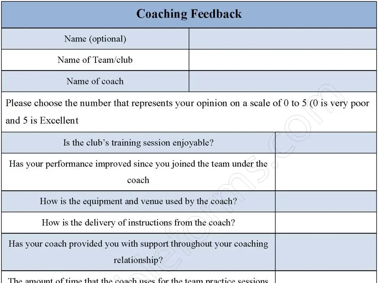 Coaching Feedback Fillable PDF Form