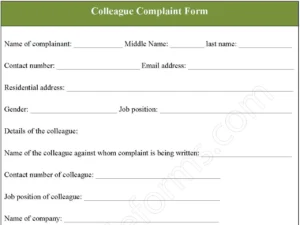 Colleague Complaint Fillable PDF Form