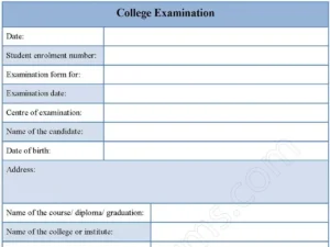 College Examination Fillable PDF Form