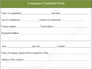 Companies Complaint Fillable PDF Form