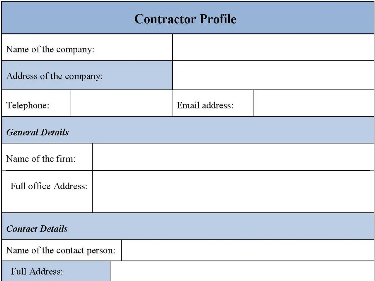 Contractor Profile Form