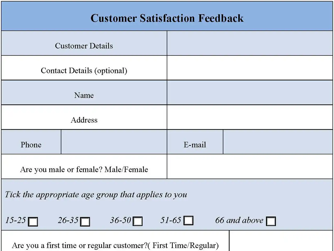 Customer Satisfaction Feedback Forms