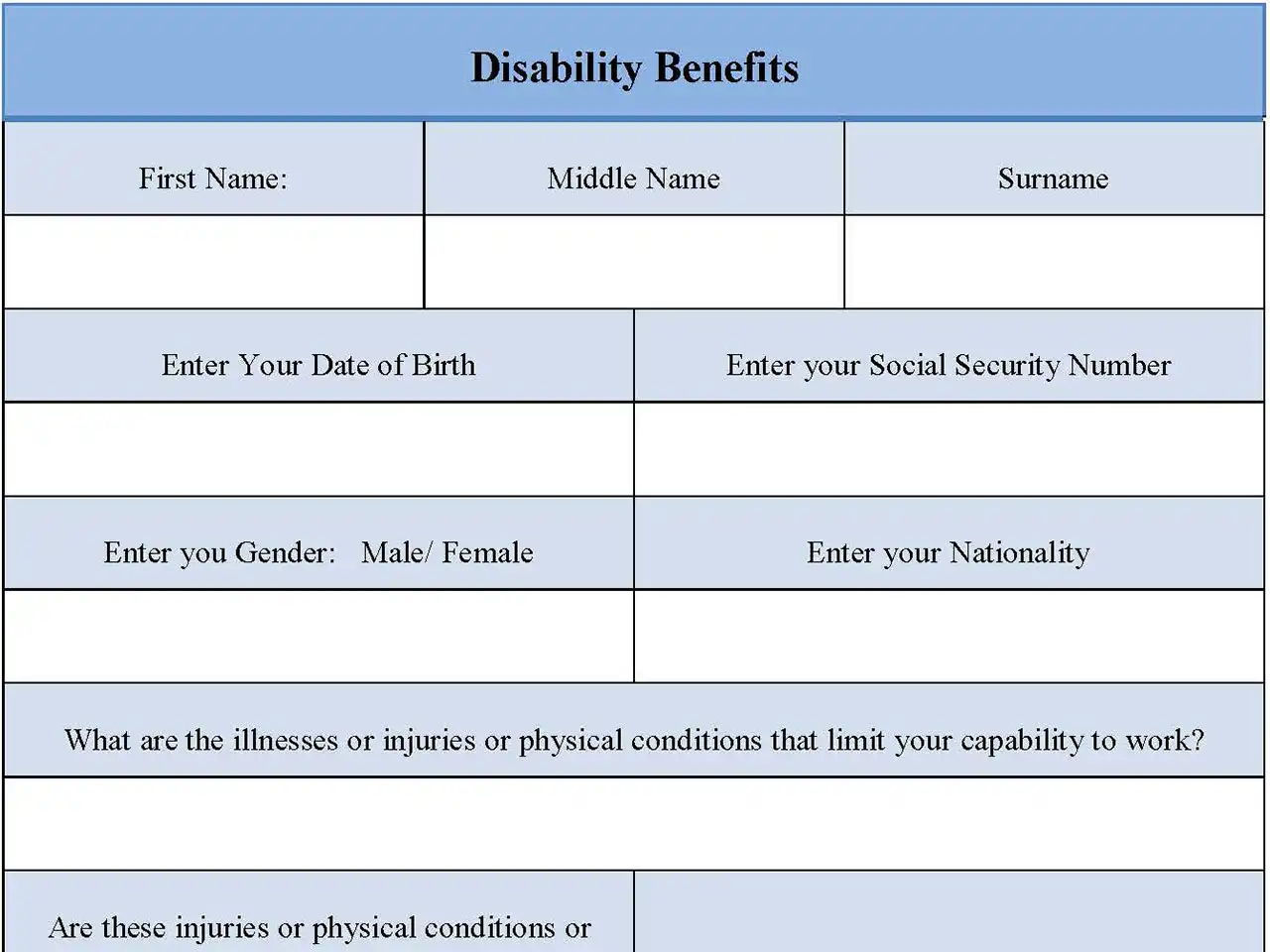 Disability Benefits Form