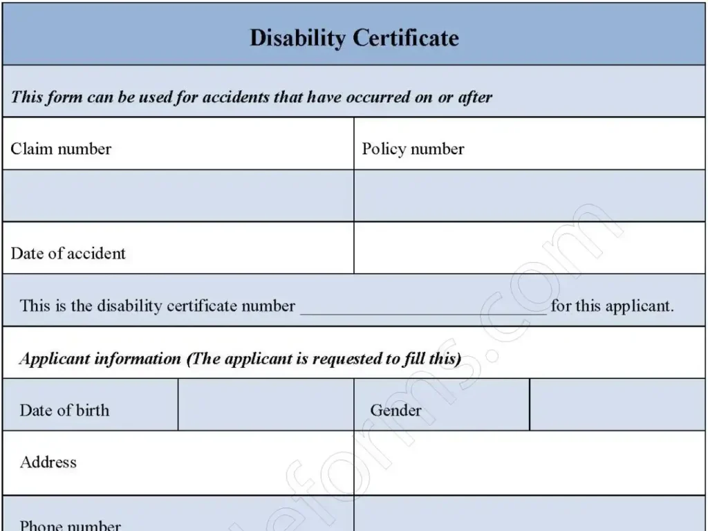 Disability Certificate Fillable PDF Form