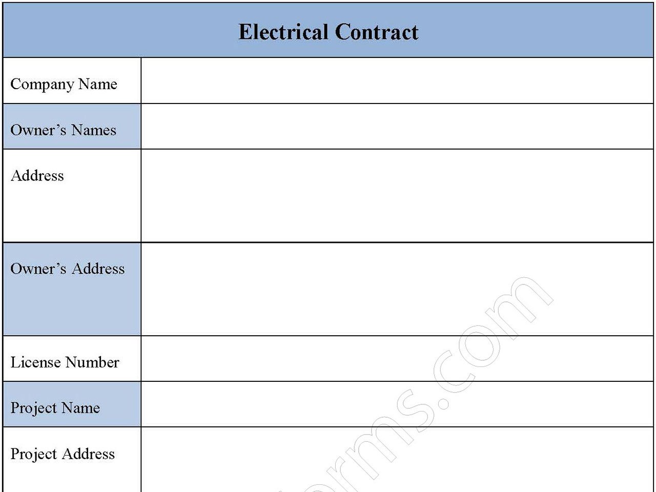 Electrical Contract form
