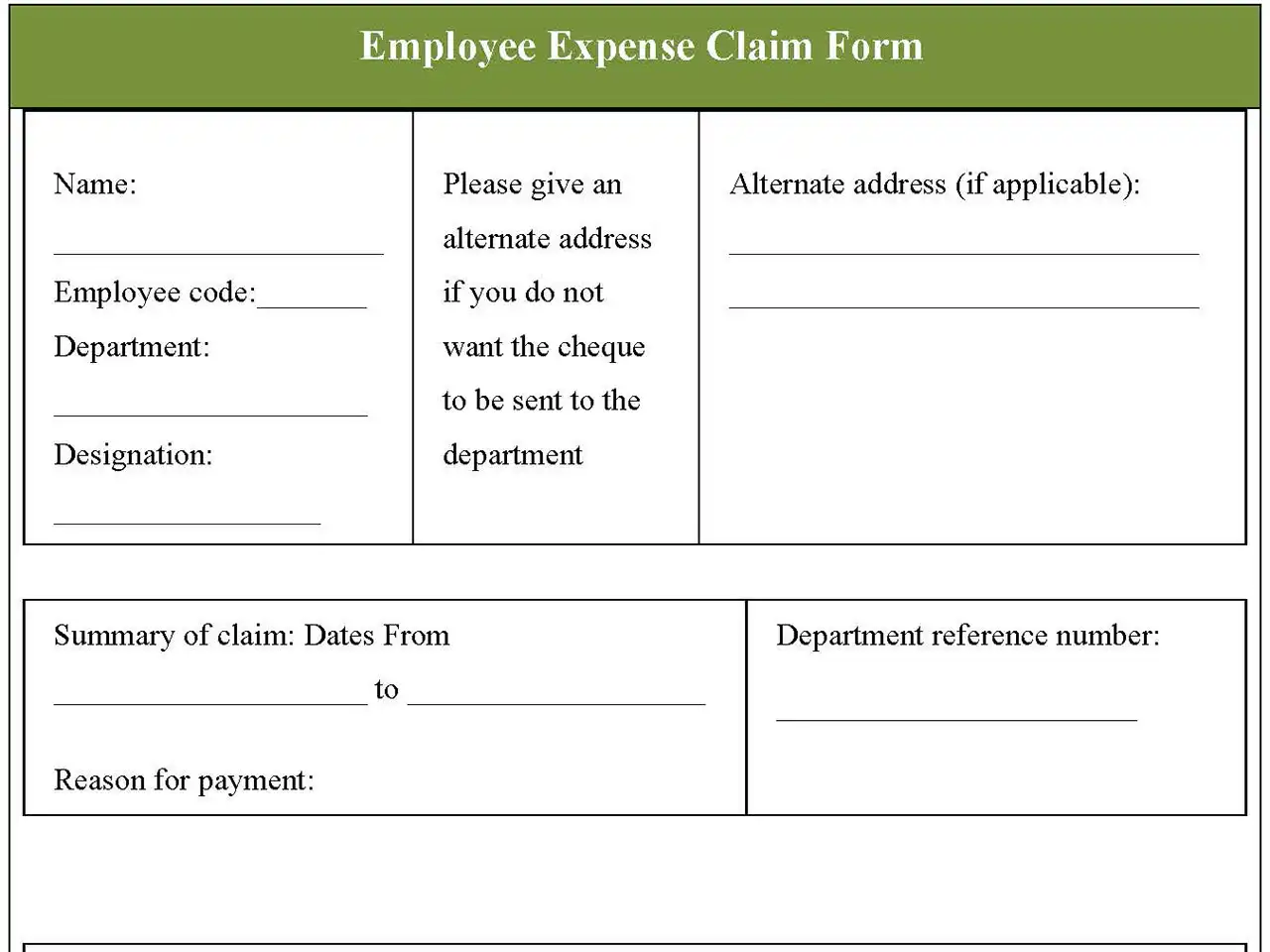 Employee Expense Claim Form