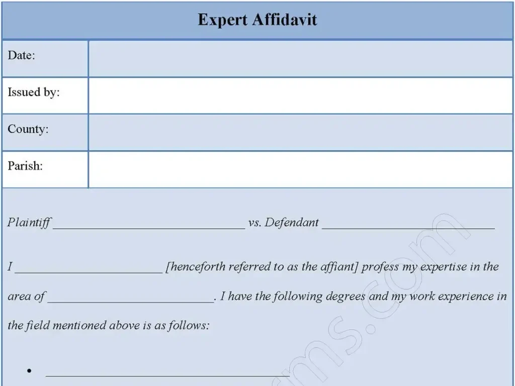 Expert Affidavit Fillable PDF Form