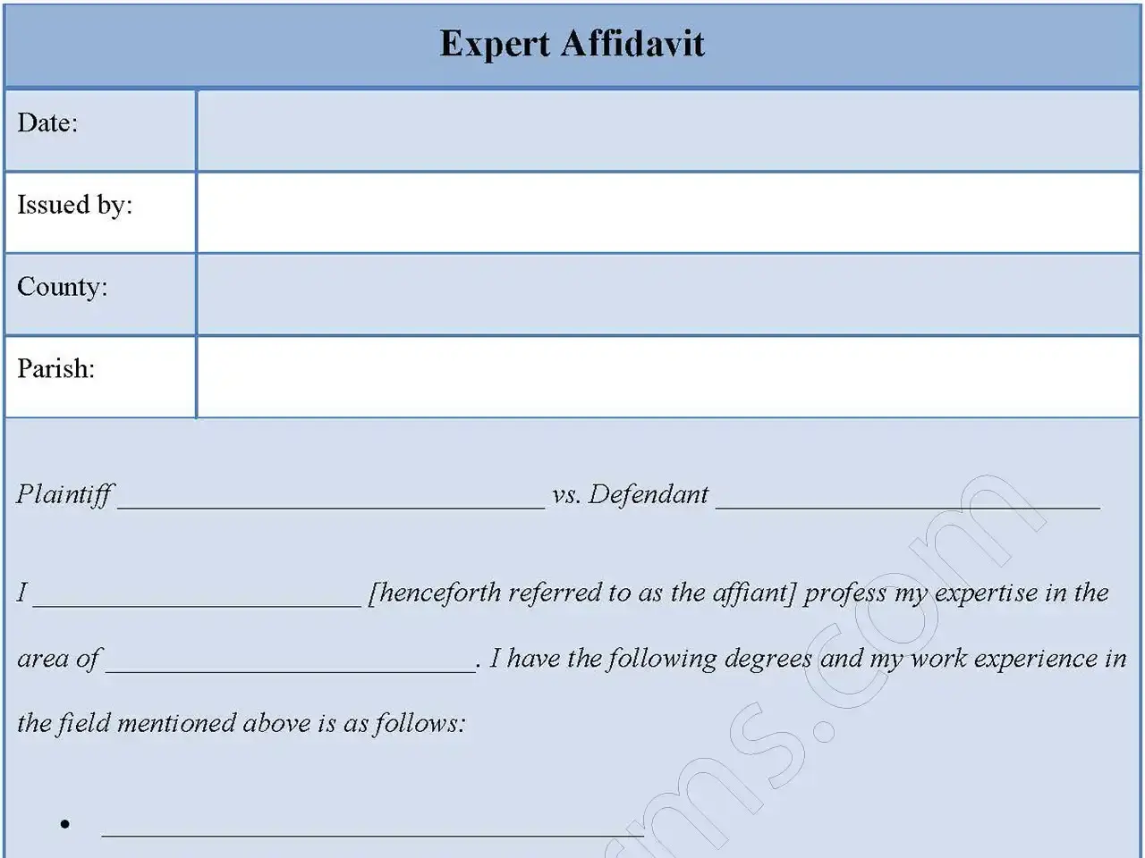 Expert Affidavit Fillable PDF Form