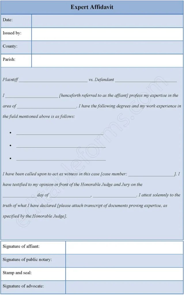 Expert Affidavit Fillable PDF Form