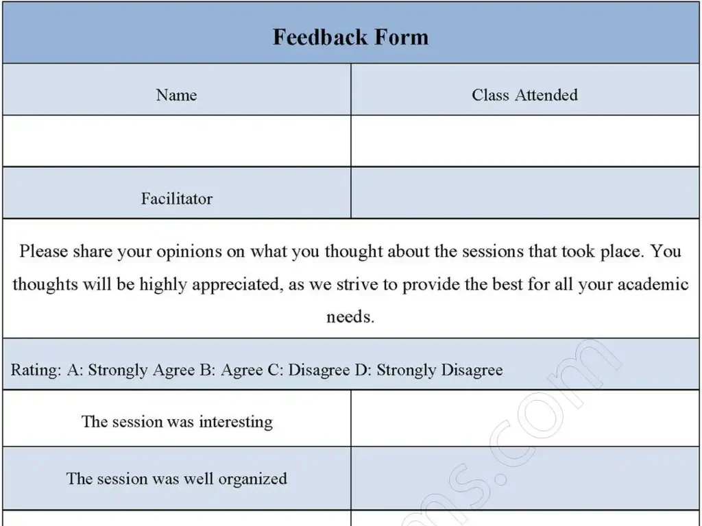 Feedback Fillable PDF Form Template