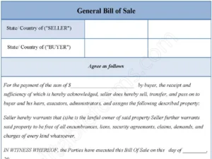 General Bill of Sale Fillable PDF Form