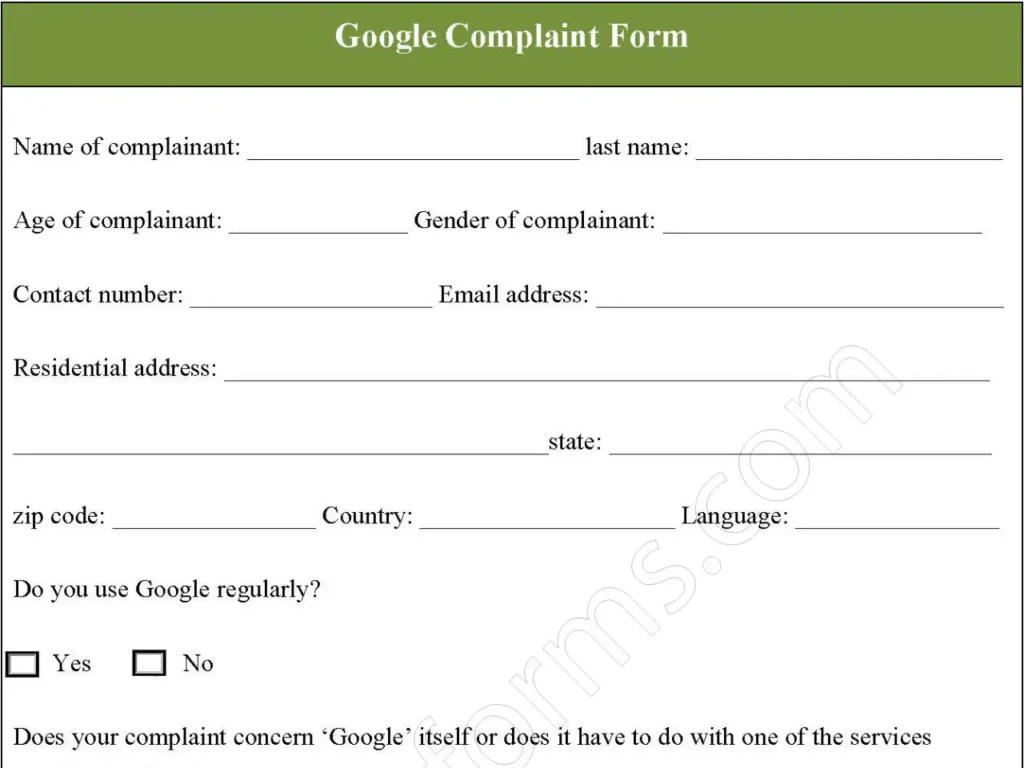 Google Complaint Fillable PDF Form