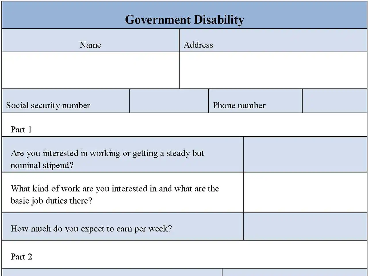 Government Disability Form