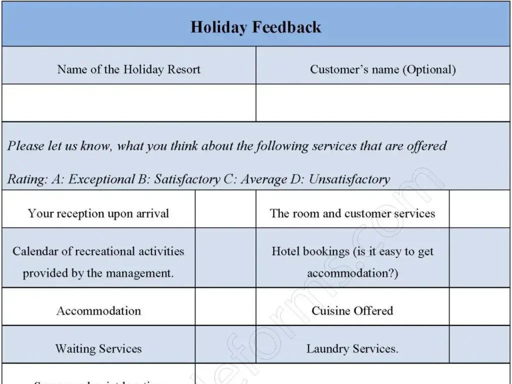 Holiday Feedback Fillable PDF Form