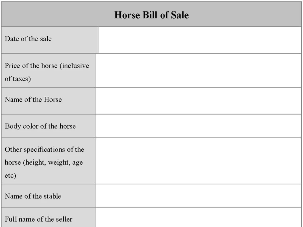 Horse Bill Of Sale Fillable PDF Template