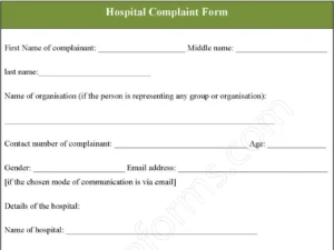 Hospital Complaint Fillable PDF Form