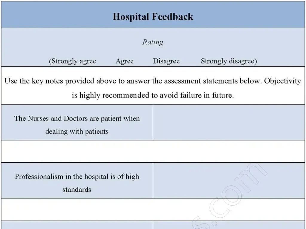 Hospital Feedback Fillable PDF Form