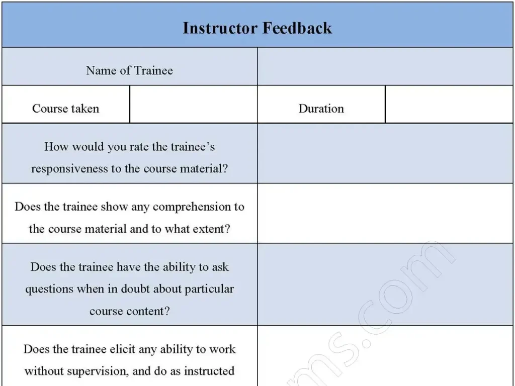 Instructor Feedback Fillable PDF Form