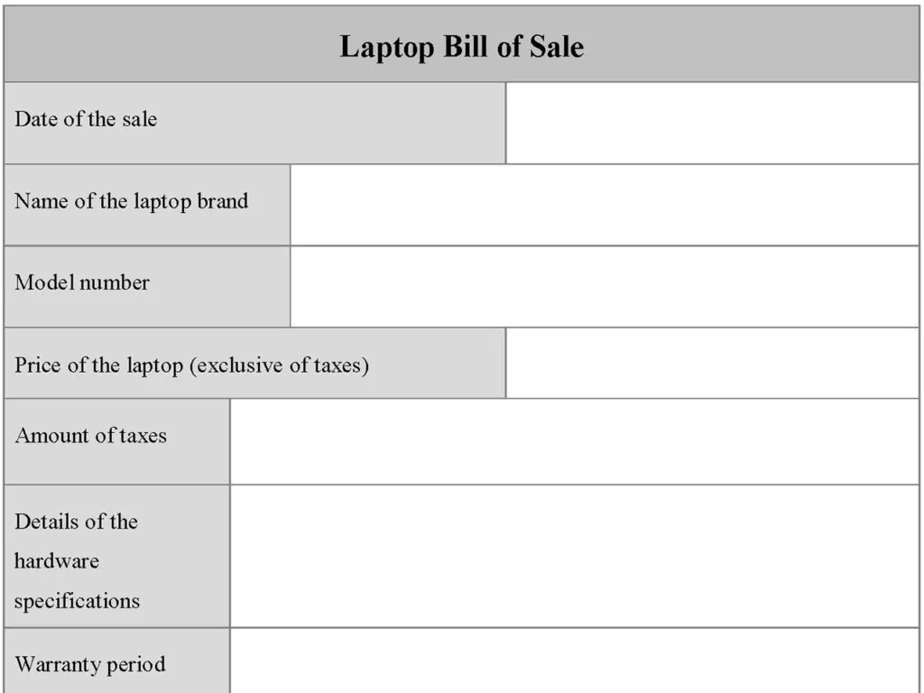 Laptop Bill Of Sale Form