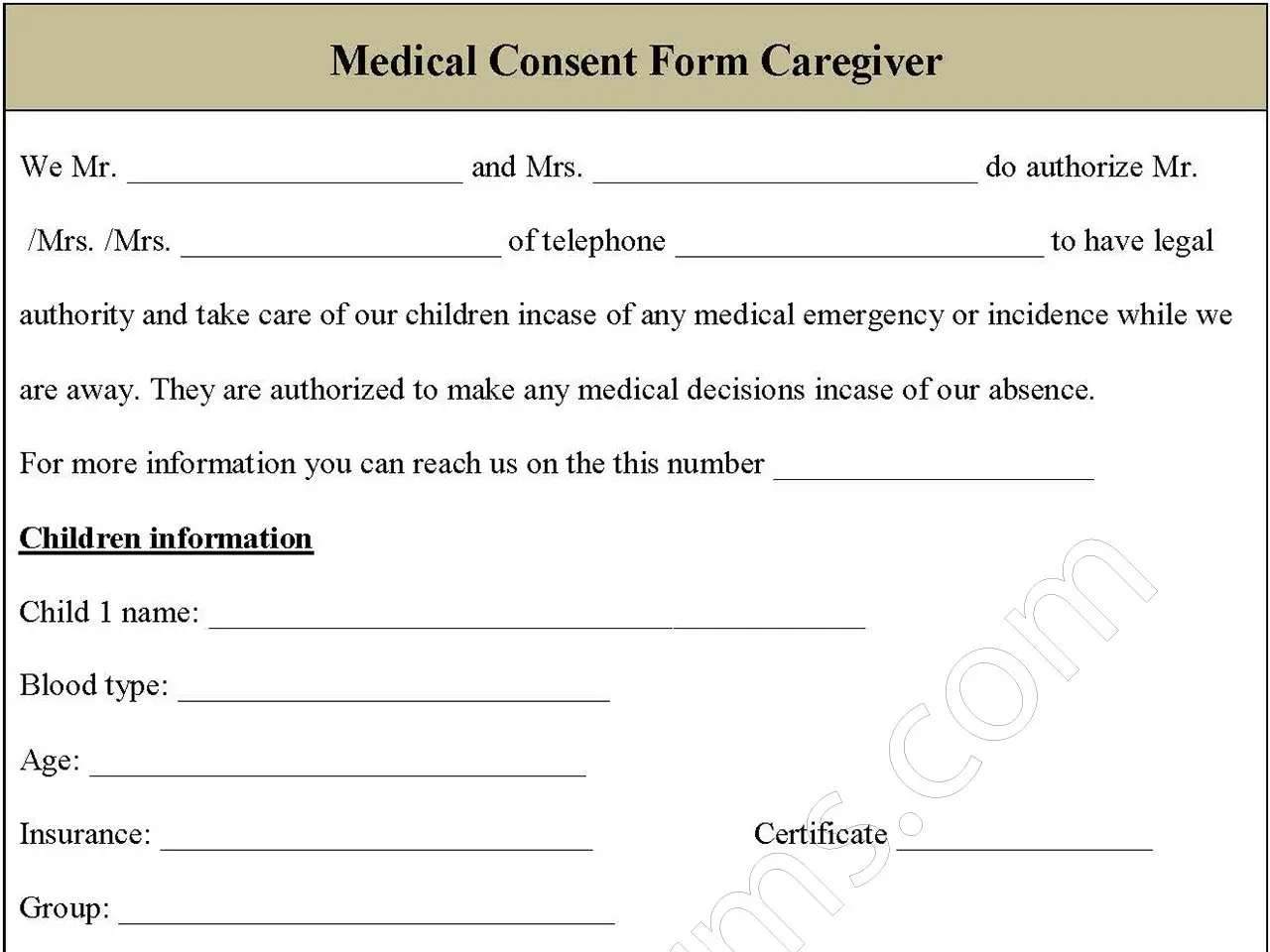 Medical Consent Form Caregiver