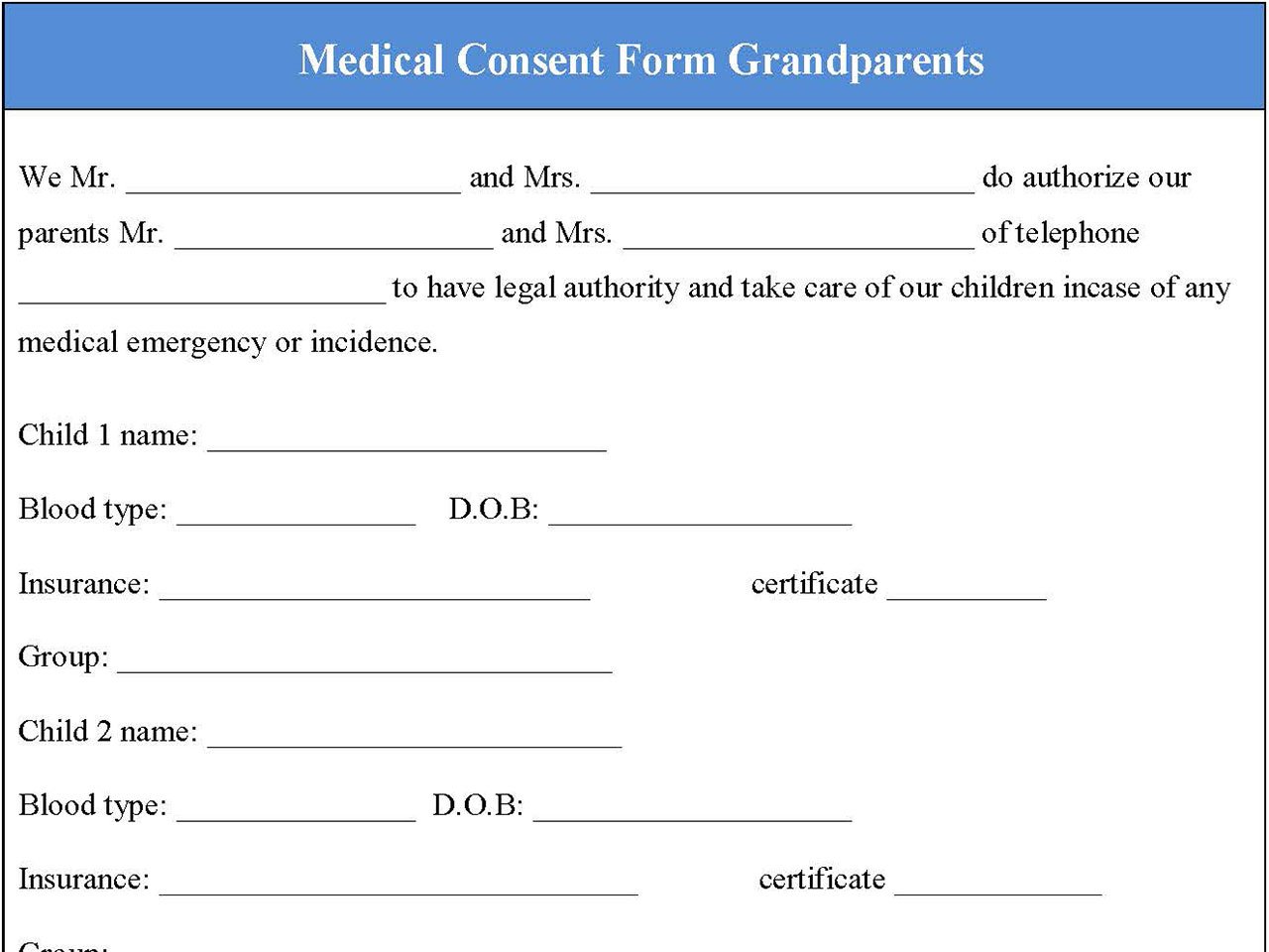 Medical Consent Form Grandparents Editable PDF Forms