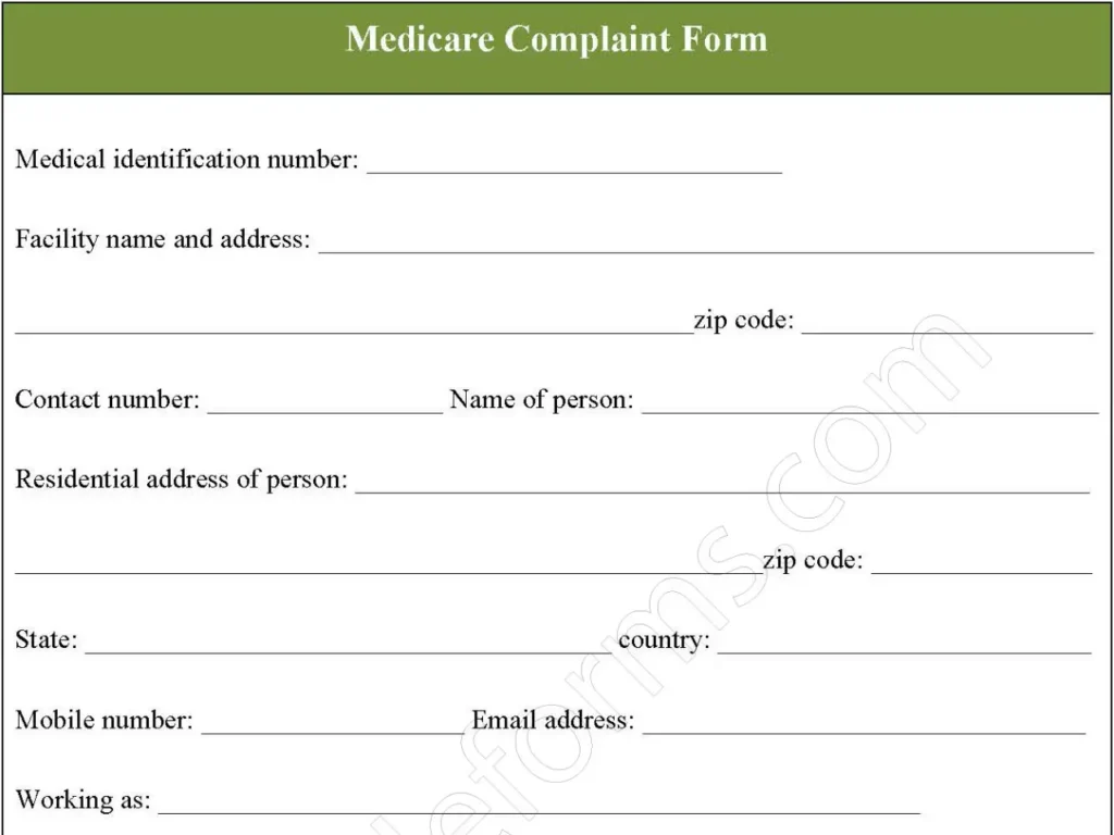 Medicare Complaint Fillable PDF Form