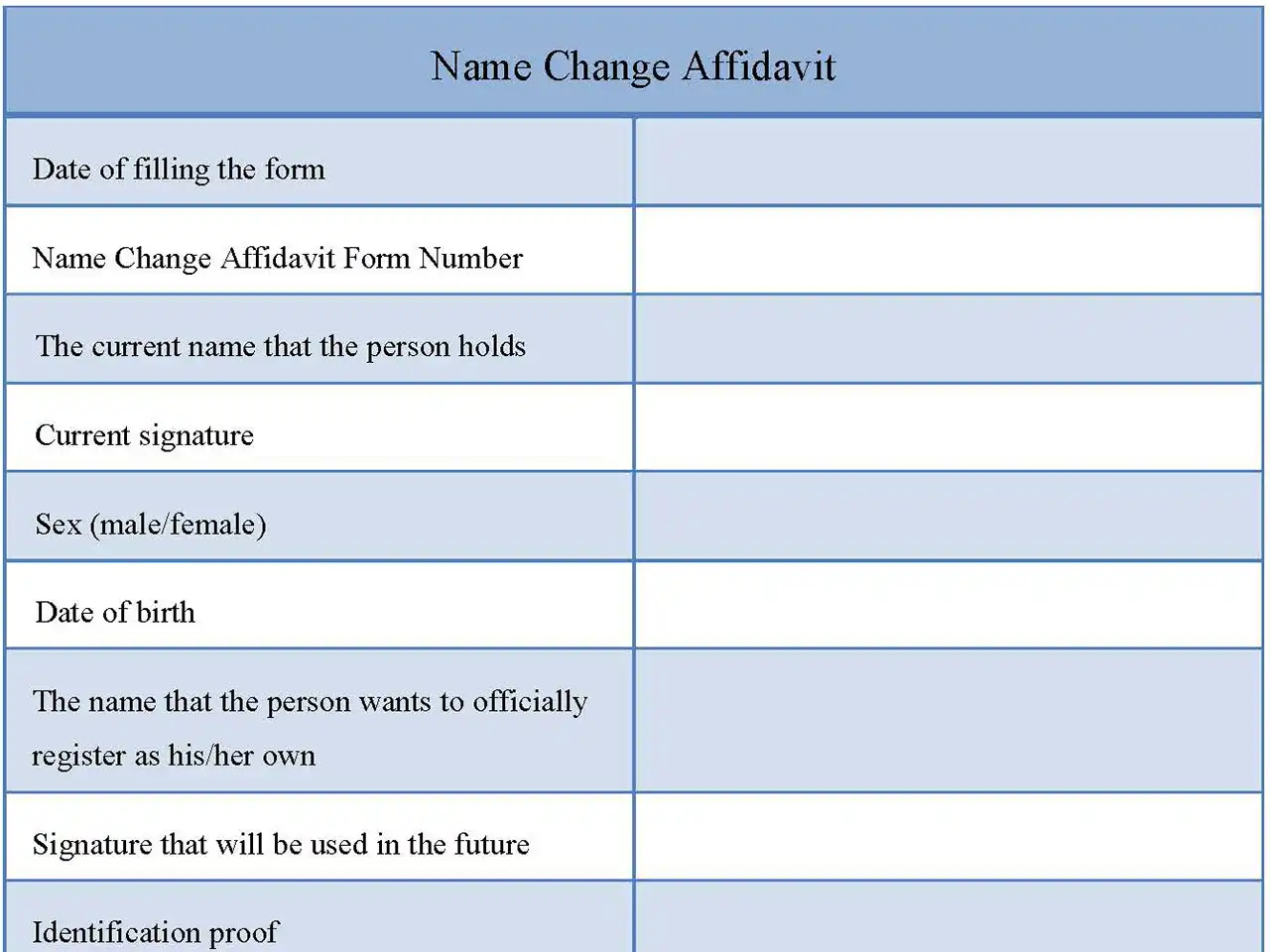 Name Change Affidavit Form